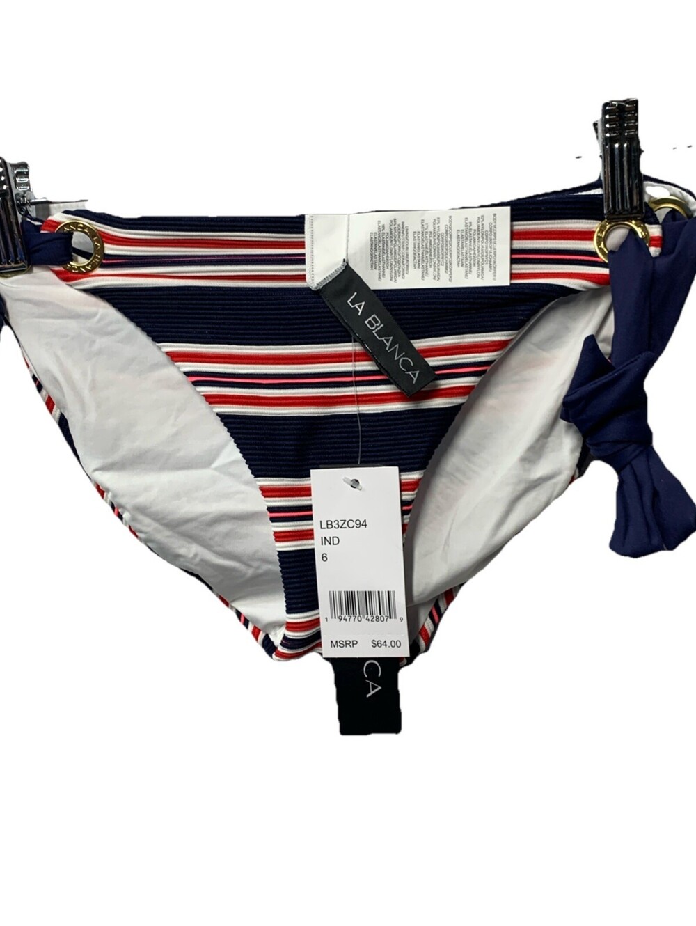La Blanca Womens Bikini Bottom Side Tie Hipster Swimsuit Bottom Underwear Size 6